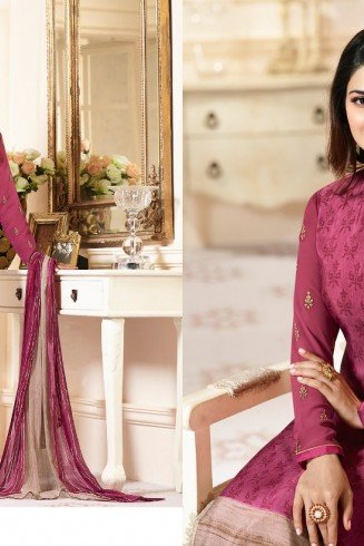 Hot Pink Crepe Indian Suit Elegant Party Dress 