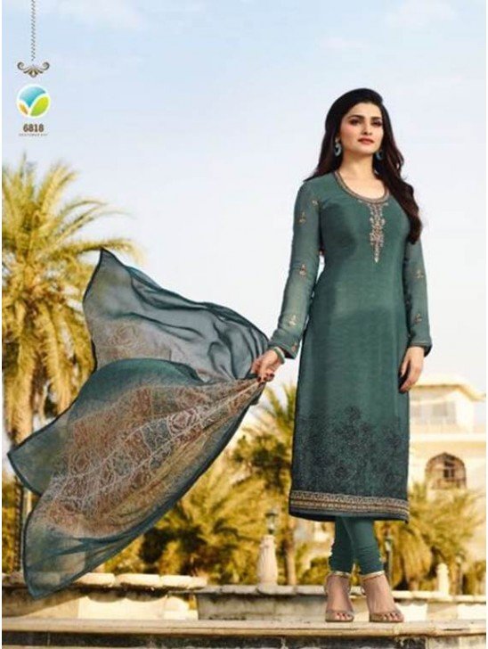 Teal Green Royal Kaseesh Crepe Silkina Designer Salwar Suit