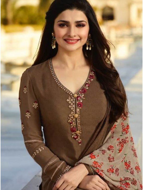 Brown Crepe Salwar Kameez Indian Party Suit