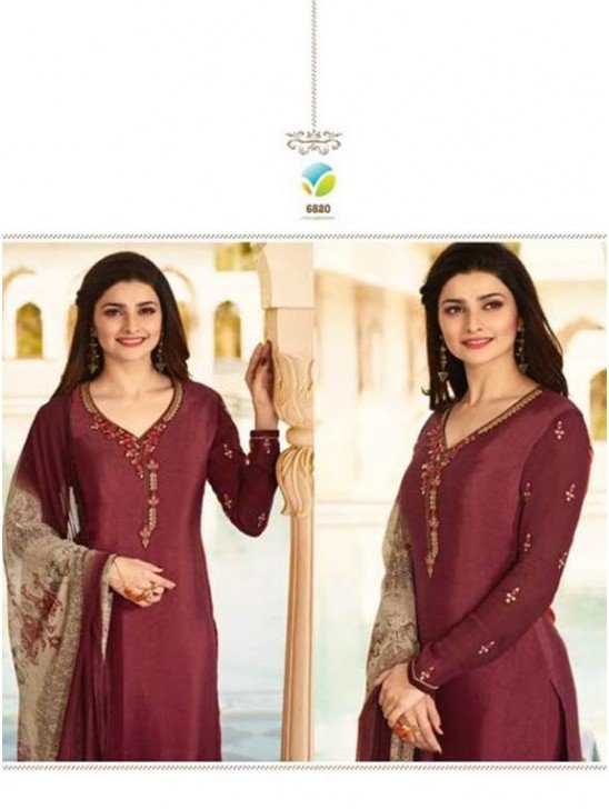 Burgundy Crepe Churidar Suit Indian Salwar Kameez