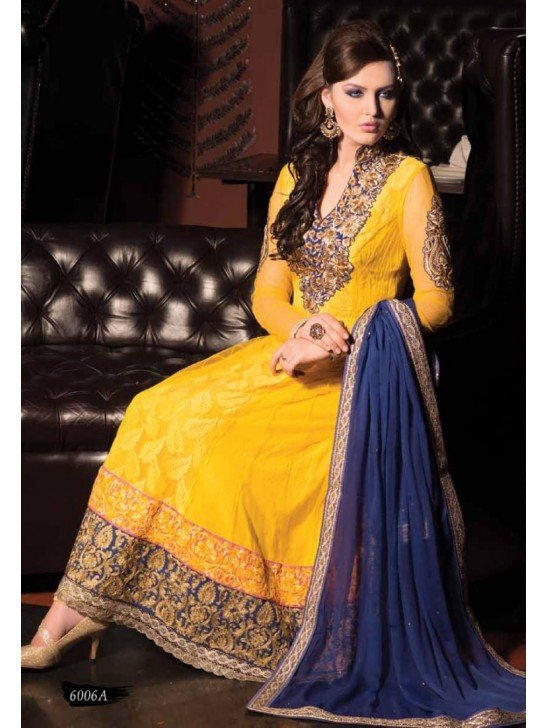 STUNNING YELLOW GEORGETTE ANARKALI PARTY WEAR SUIT