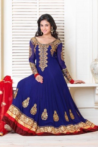 Blue Indian Designer Embroidered Anarkali Dress