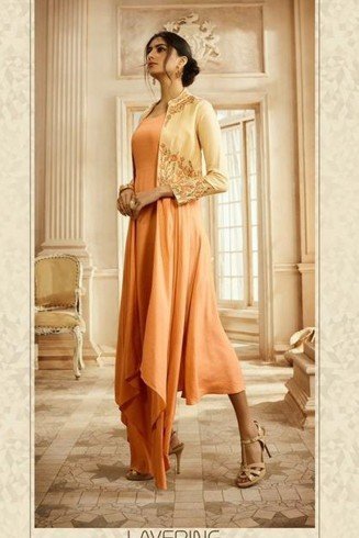 Peach Kaftan Long Fancy Designer Party Gown