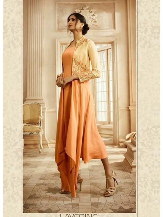 Peach Kaftan Long Fancy Designer Party Gown