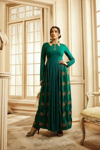 Sea Green Fancy Embroidered Kaftan Indian Designer Gown