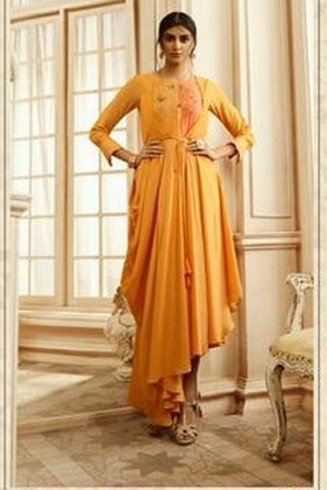 Yellow Indian Designer Kaftan Fancy Party Wear Gown