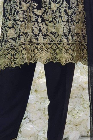 Black Pakistani Designer Peplum Linen Salwar Suit