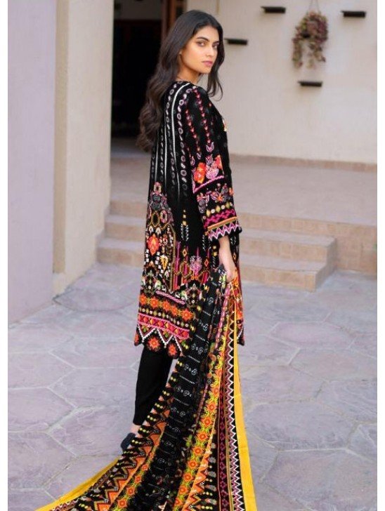 Black Ajrak Printed Lawn Kameez & Shalwar Suit Set