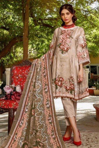 Beige Printed Pakistani Style Lawn Summer Suit