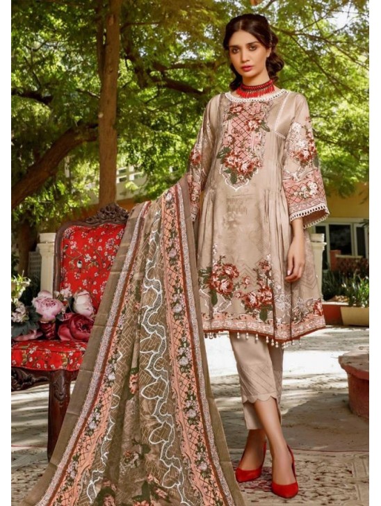 Beige Printed Pakistani Style Lawn Summer Suit