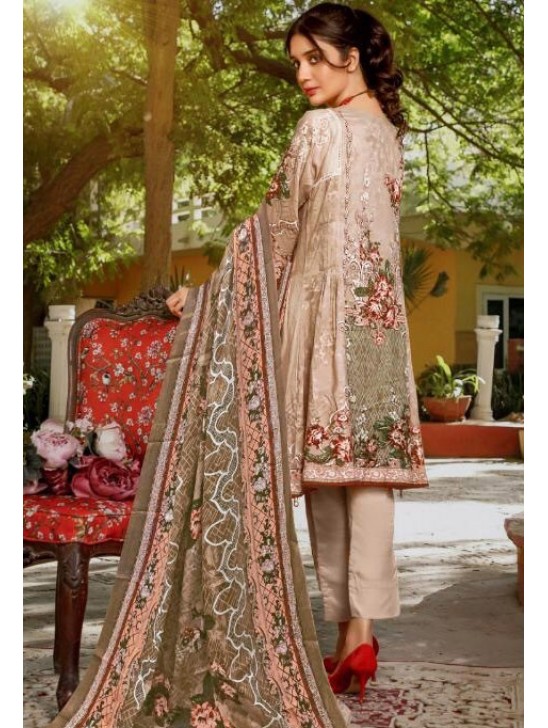 Beige Printed Pakistani Style Lawn Summer Suit