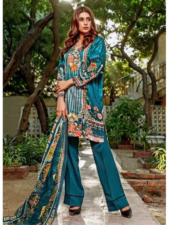 Teal Blue Pakistani Designer Lawn Suit