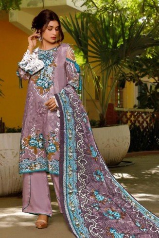 Lilac Purple Pakistani Designer Lawn Salwar Suit