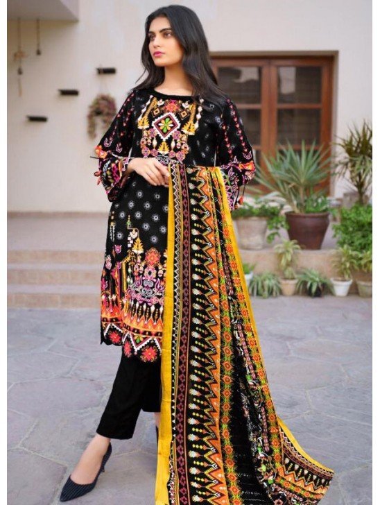 Black Ajrak Printed Lawn Kameez & Shalwar Suit Set