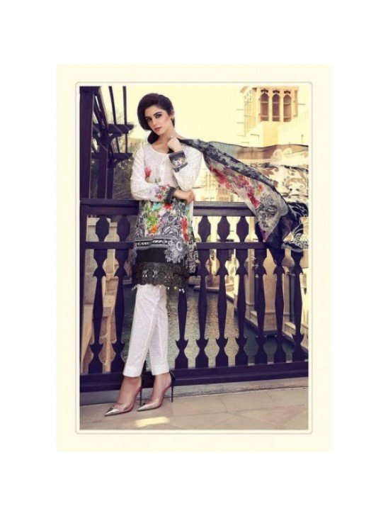 55006 BLACK AND WHITE MARIA B LAWN EMBROIDERED AND PRINTED PAKISTANI STYLE SUIT