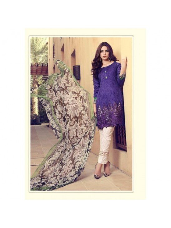 55007 PURPLE AND WHITE MARIA B LAWN READYMADE PAKISTANI STYLE SUIT