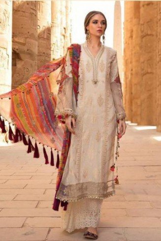 Beige Pakistani Designer Summer Suit