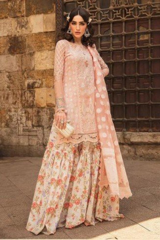 Coral Pink Pakistani Designer Ethnic Embroidered Gharara Style Suit