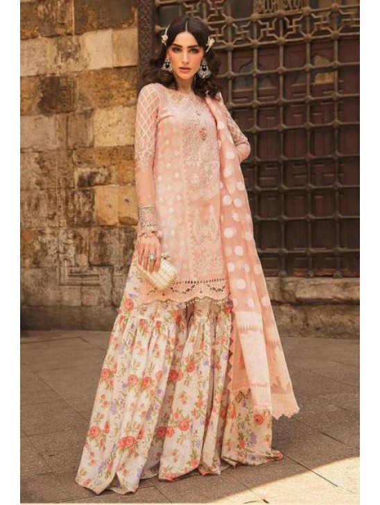 Coral Pink Pakistani Designer Ethnic Embroidered Gharara Style Suit