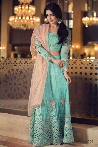 BD-02 Turquoise Maria B BEST SELLER Replica Anarkali Lengha Style Suit