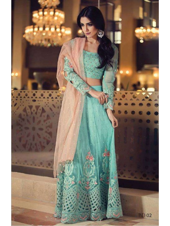 BD-02 Turquoise Maria B BEST SELLER Replica Anarkali Lengha Style Suit