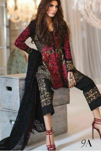 ZSNF9A BLACK SANA SAFINAZ EMBROIDERED LAWN READY MADE SUIT