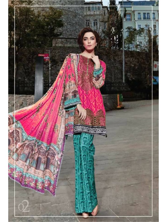 MARIA B PINK AND TURQUOISE PAKISTANI STYLE READY MADE SUIT