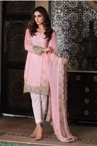 Rose Tan Pink Maria B Embroidered Readymade Suit