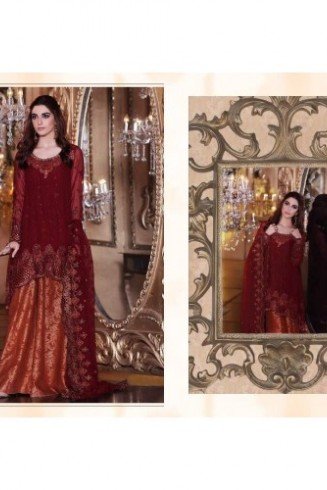 BD-1003 MAROON MARIA.B. MBROIDERED PARTY WEAR DRESS
