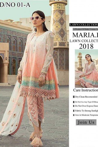 PEACH AND WHITE MARIA B LUXURY STRAIGHT SALWAR SUIT (NO FROCK)