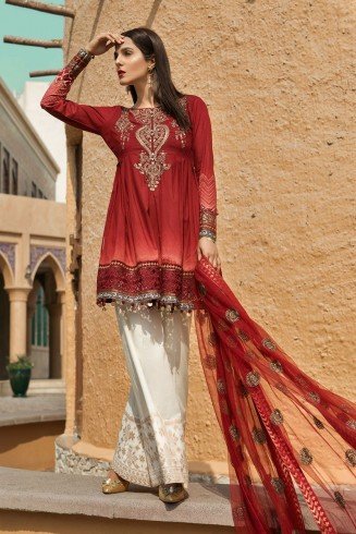 Z04B Buy Now Latest Red Maria B Voyage A’ Luxe Spring Summer Lawn Suit In UK