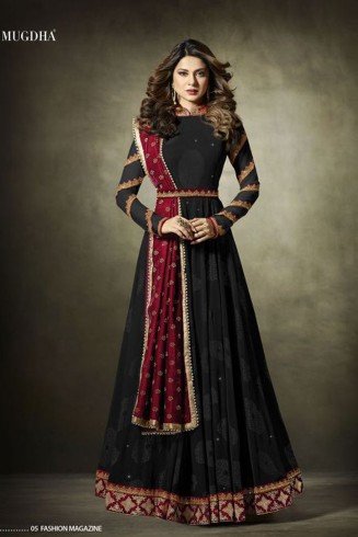 Stunning Black Lycra Maxi Gown Anarkali Suit 