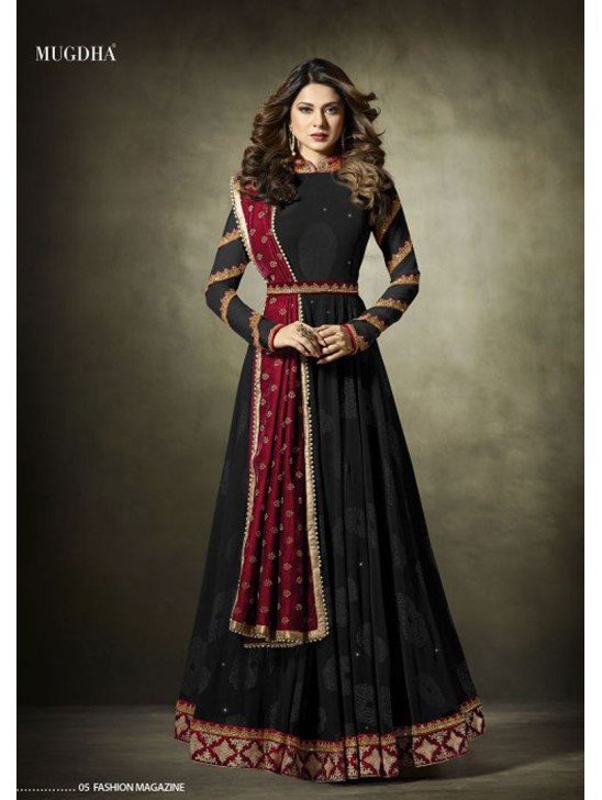 Stunning Black Lycra Maxi Gown Anarkali Suit