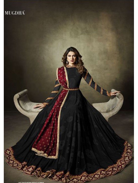 Stunning Black Lycra Maxi Gown Anarkali Suit