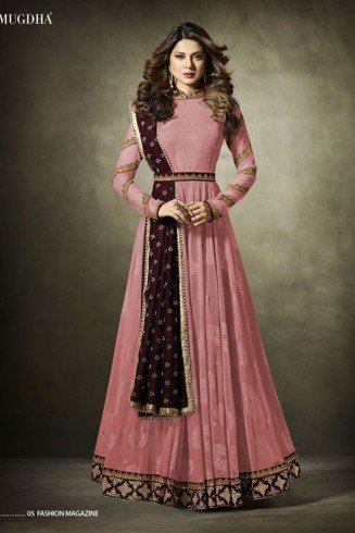 Pink Maxi Gown Evening Dress With Velvet Shawl