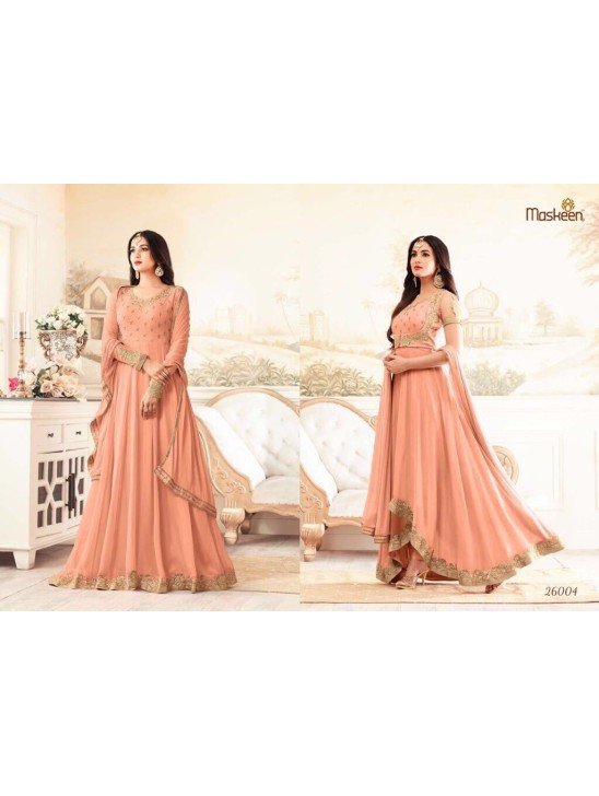 PEACH WEDDING WEAR INDIAN ANARKALI DRESS