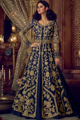 BLUE NIRVANA 5208 EMBROIDERED SLIT STYLE ANARKALI GOWN SEMI STITCHED ( DELIVERY IN 2 WEEKS )