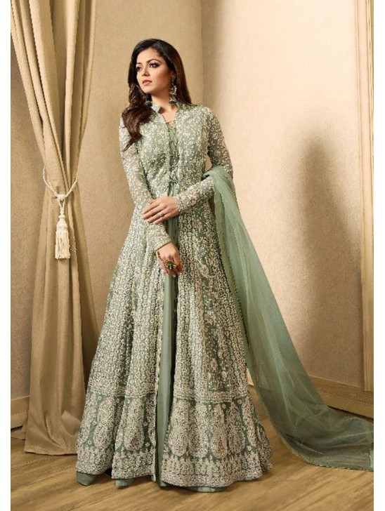 EID DRESS COLLECTION: NILE GREEN EMBELLISHED ANARKALI SUIT