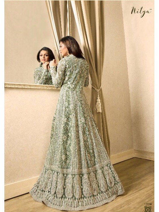 EID DRESS COLLECTION: NILE GREEN EMBELLISHED ANARKALI SUIT