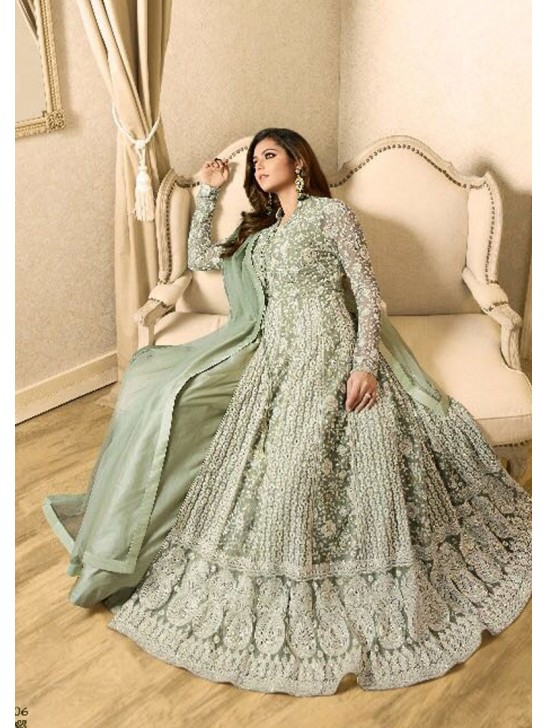 EID DRESS COLLECTION: NILE GREEN EMBELLISHED ANARKALI SUIT