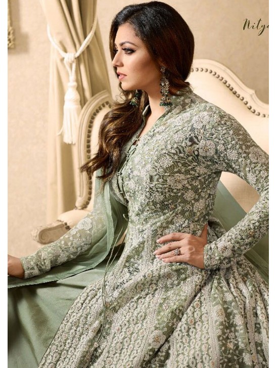 EID DRESS COLLECTION: NILE GREEN EMBELLISHED ANARKALI SUIT