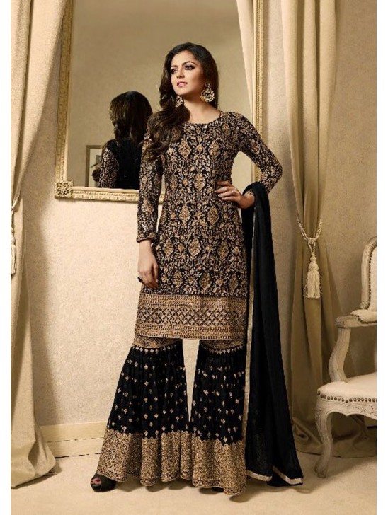 EID DRESS COLLECTION: BLACK  EMBELLISHED GHARARA PENT DRESS