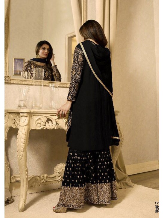 EID DRESS COLLECTION: BLACK  EMBELLISHED GHARARA PENT DRESS