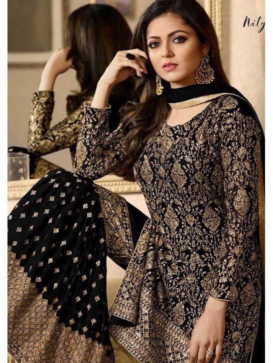 EID DRESS COLLECTION: BLACK  EMBELLISHED GHARARA PENT DRESS