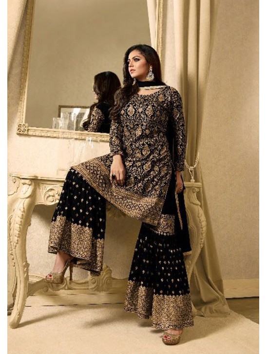 EID DRESS COLLECTION: BLACK  EMBELLISHED GHARARA PENT DRESS