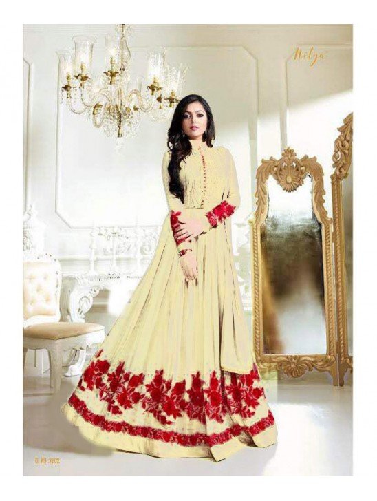 CREAM RED NITYA GEORGETTE ANARKALI SUIT