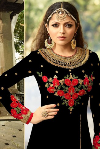 2301-D BLACK NITYA SLIT STYLE LONG ANARKALI DRESS