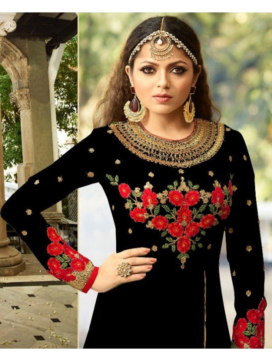 2301-D BLACK NITYA SLIT STYLE LONG ANARKALI DRESS