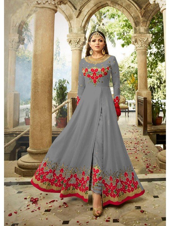 2301-B GREY NITYA SLIT STYLE LONG ANARKALI DRESS