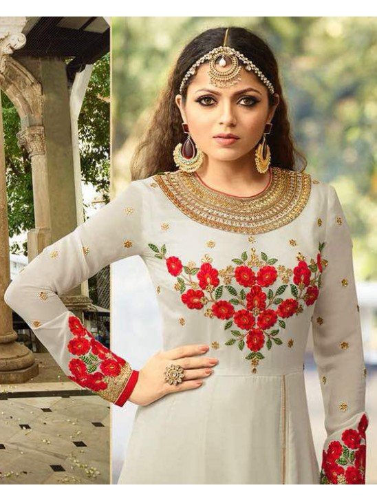 2301-C WHITE NITYA SLIT STYLE LONG ANARKALI DRESS